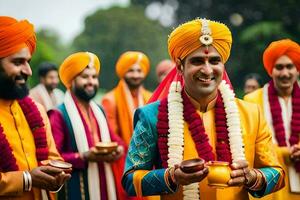 Indien mariage la cérémonie dans le ville. généré par ai photo