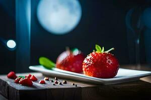 deux des fraises sur une assiette avec épices. généré par ai photo