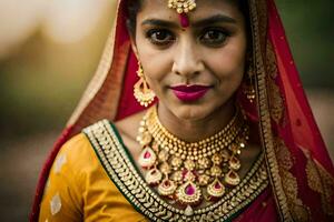 une magnifique Indien la mariée dans traditionnel tenue. généré par ai photo