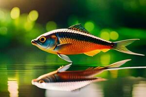 une poisson est réfléchi dans le l'eau. généré par ai photo