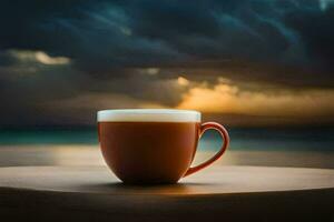 café tasse sur le plage. généré par ai photo