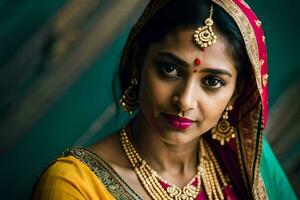 une magnifique Indien femme dans traditionnel tenue. généré par ai photo