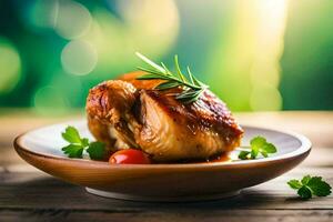 poulet Sein avec Romarin et tomates sur une plaque. généré par ai photo