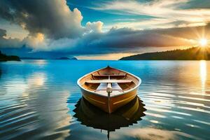 une bateau sur le lac. généré par ai photo