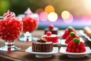 divers desserts sont affiché sur une tableau. généré par ai photo