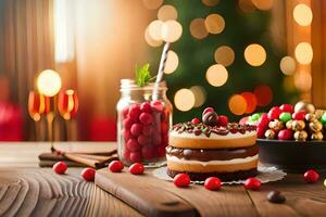 Noël gâteau et des sucreries sur une tableau. généré par ai photo