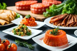 divers les types de nourriture sur assiettes. généré par ai photo