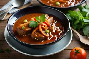 deux boules de soupe avec Viande et des légumes. généré par ai photo