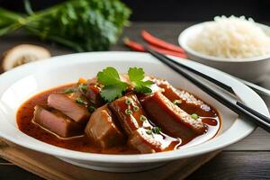 chinois porc avec rouge sauce. généré par ai photo