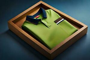 une vert polo chemise dans une en bois boîte. généré par ai photo