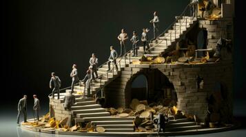 hommes d'affaires escalade le argent et pièces de monnaie escaliers. photo