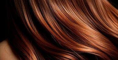 marron cheveux fermer comme Contexte. aux femmes longue Naturel foncé cheveux. ondulé brillant boucles - ai généré image photo