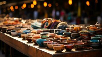 coloré argile des pots pour vente à une local marché dans san Cristobal de Las maisons, Mexique. photo