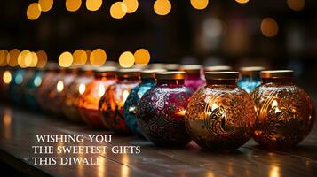 souhaitant vous le le plus doux cadeaux cette Diwali. salutation Indien vacances carte. photo