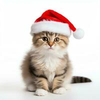 mignonne chaton portant rouge Noël chapeau Regardez à caméra, isolé sur blanc arrière-plan, ai généré photo