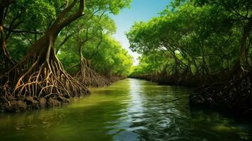 bateau tropical mangrove les forêts ai généré photo