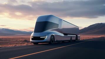 électrique un camion sur Autoroute, ai génératif photo