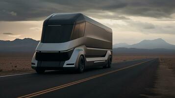 électrique un camion sur Autoroute, ai génératif photo