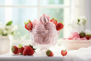 fraise la glace crème sur tableau. génératif. ai. photo