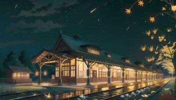 train station extérieur coup visuel roman anime manga Contexte fond d'écran photo