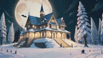 Manoir ou Château pendant hiver scène pour visuel roman anime manga Contexte fond d'écran photo