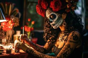 mexicain catrine, traditionnel squelette pour journée de le mort ou Halloween dans Mexique photo