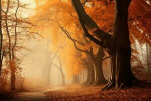 la magie l'automne forêt avec en marchant chemin, magnifique l'automne paysage. photo