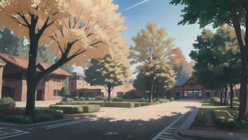 Université école complexe visuel roman anime manga Contexte fond d'écran sur une ensoleillé journée photo