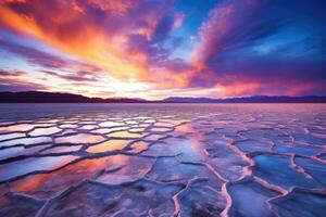 spectaculaire le coucher du soleil plus de sel Lac dans Californie, uni États, génial sel Lac Utah incroyable Voyage image, ai généré photo