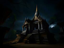 foncé nuit scène avec bouddhiste temple dans le jungle photo