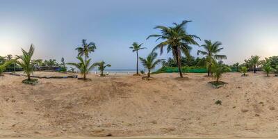 360 hdri panorama avec noix de coco des arbres sur océan côte dans équirectangulaire sphérique sans couture projection photo