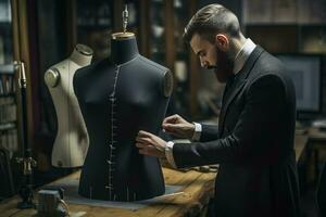 tailleur mesure mannequin pour Douane fabriqué costume artisanat conception. produire ai photo
