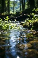 fermer de une petit ruisseau, établi avec génératif ai photo