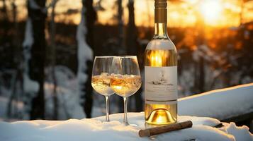 Nouveau années à votre santé avec glacé blanc du vin dans le forêt. génératif ai photo