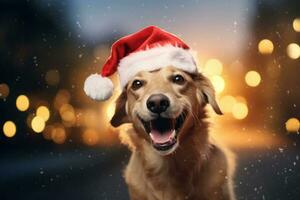 de bonne humeur chien est séance dans Père Noël claus chapeau. génératif ai photo