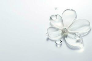 l'eau gouttes sur blanc nettoyer fleur dans une naturellement brillant environnement. minimaliste Contexte. génératif ai photo