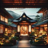 capturer le intemporel grandeur de celui de Kyoto traditionnel Japonais architecture. ai généré photo