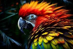 ara des oiseaux avec vibrant couleurs dans la nature génératif ai photo