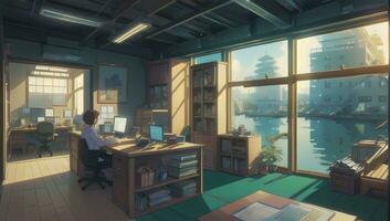 Bureau moderne fantaisie graphique roman anime manga fond d'écran photo