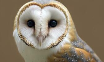 tyto Alba diriger, une commun Grange hibou. proche en haut. génératif ai photo