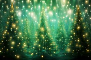 Noël arbre avec embrasé lumières dans le forêt photo