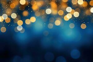 célébrer le Nouveau année avec une bleu et or abstrait bokeh Contexte avec copie espace photo