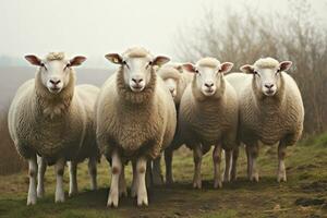 une groupe de mouton permanent en plein air. génératif ai photo