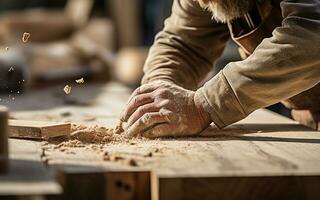 artisan précision, une Charpentier rasage bois avec main outils dans une atelier photo