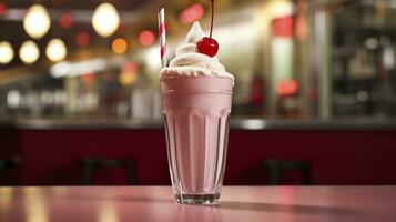 Cerise Milk-shake dans une classique américain le dîner. nourriture la photographie concept. génératif ai photo