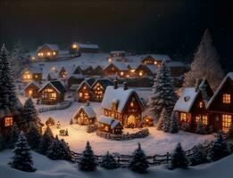 ai génératif, Noël hiver Fée village paysage horizontalement et verticalement photo