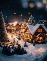 ai génératif, Noël hiver Fée village paysage horizontalement et verticalement photo
