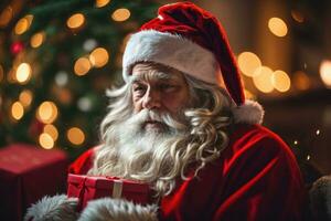 ai génératif Père Noël claus jouit étant avec les enfants sur le béni Noël veille photo