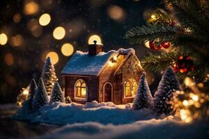 ai génératif, une vibrant confortable Noël arbre décoration, Noël nuit fête photo