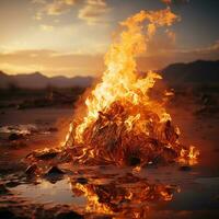 flammes au milieu de le désert sables capturer le essence de une ardent paysage ai génératif photo